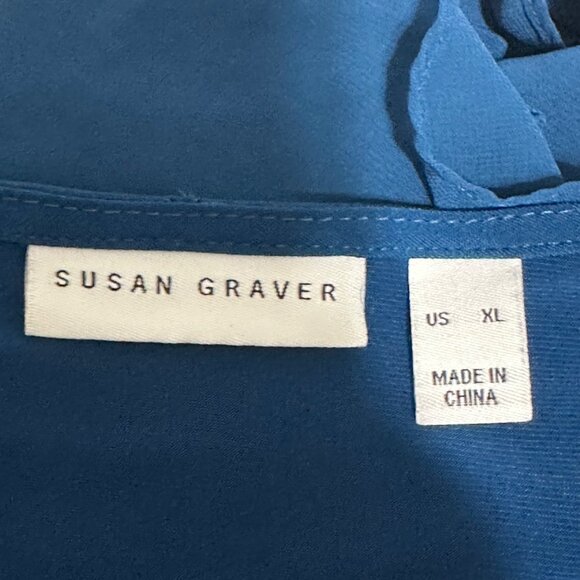 Susan Graver Womens Top XL Liquid Knit Teal Peplum Chiffon Overlay Feminine - Picture 3 of 7